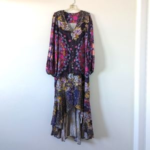 Free People Floral Maxi Dress in Black, Purple, Pink and Yellow